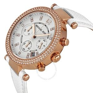 Michael Kors White and Rose Gold Leather Watch